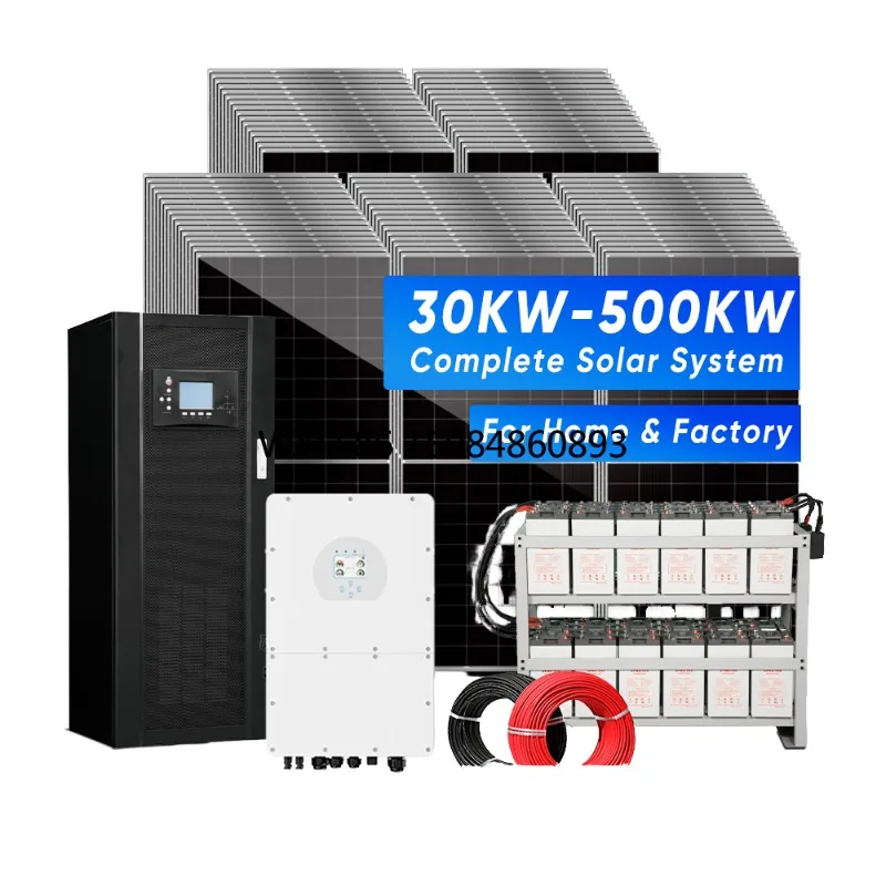 Solar balcony power generation30Kw-500Kw Hybrid Solar Power System Full Set Industrial Solar Panel Battery Inverter