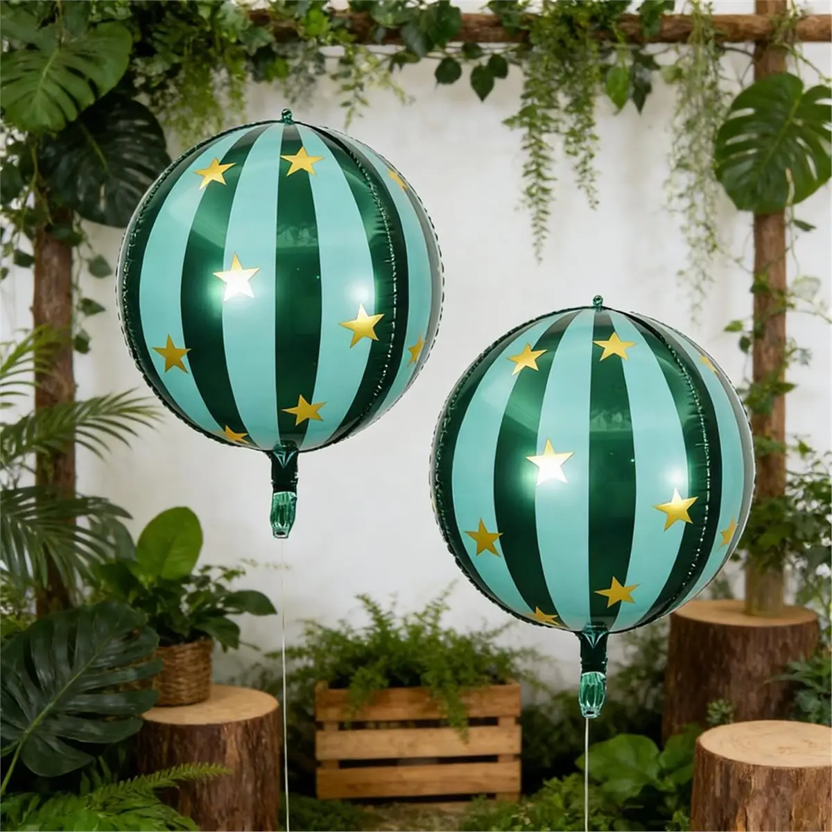 6 PCS Jumbo 22 Inch 4D Stripe Foil Balloons Star Balloon Foil Kids Birthday Party Decoration Green