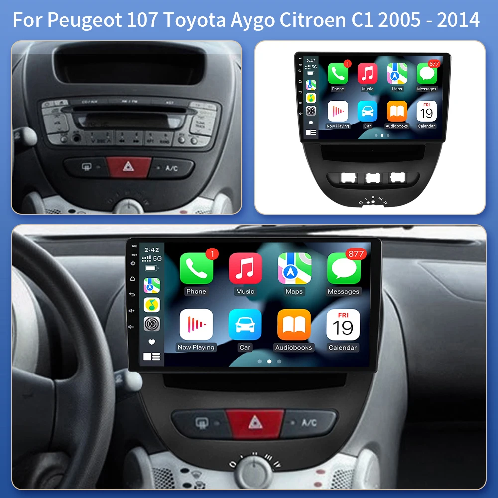 For Peugeot 107 For Toyota Aygo Citroen C1 2005-2014 Android Car Multimedia Video Player Navigation GPS 4G Carplay 2 Din Stereo