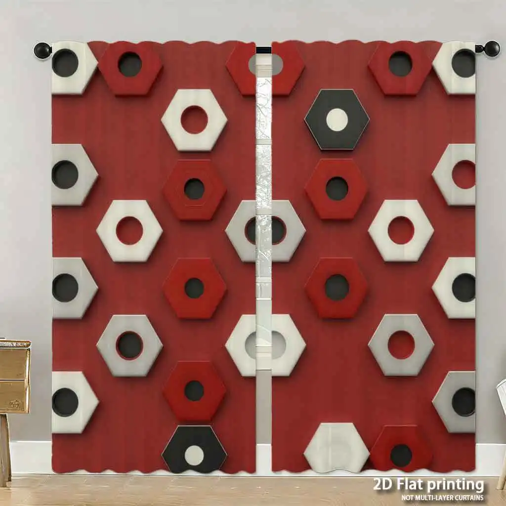 Red Hexagon Geometric Pattern Curtain for Home Decoration Modern Abstract Print Stylish Window Treatment Curtain