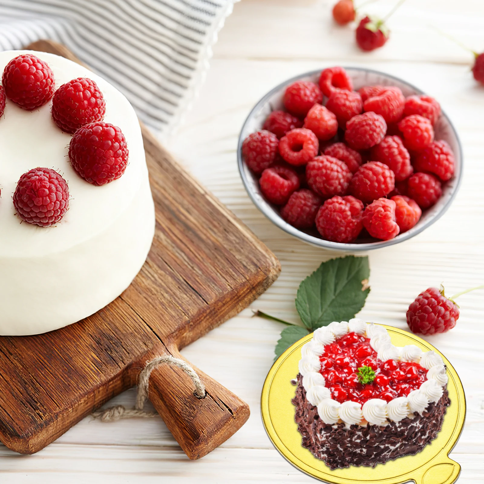 

200 pcs Cake Boards Round Inch Golden Dessert Display Boards Cake Base Tray Food Grade Greaseproof Paper Baking Serving