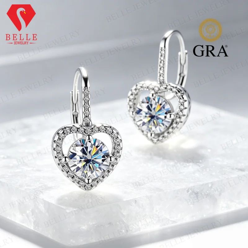 Moissanite Earrings 2ct Round Cut D Color VVS1 925 Sterling Silver GRA Certified Non-fading Gift Choice Versatile For Ladies