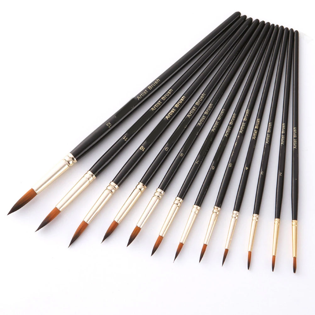 

12Pcs Double Color Nylon Hair Paint Brushes Professional Watercolor Oil Acrylic Gouache Portable Sketch Tool Kit Black
