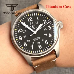 Tandorio 39mm Titanium Material Case 200m Dive Pilot Automatic Watches for Men Sapphire Glass Screw Crown Leather Green Luminous