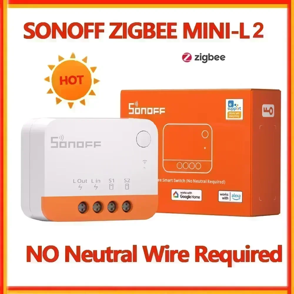 SONOFF ZBMINI L2 Zigbee Zbminil2 Zigbee Smart Switch Mini L2 No Neutral Wire Required 1-Gang Two-Way Control Alexa Google Home