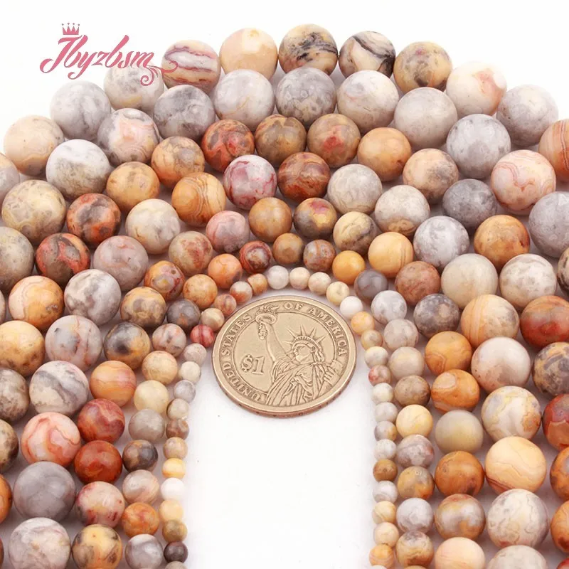 6mm 8mm 10mm 12mm Round Smooth Crazy Lace Agate Loose Beads Natural Stone Strand 15