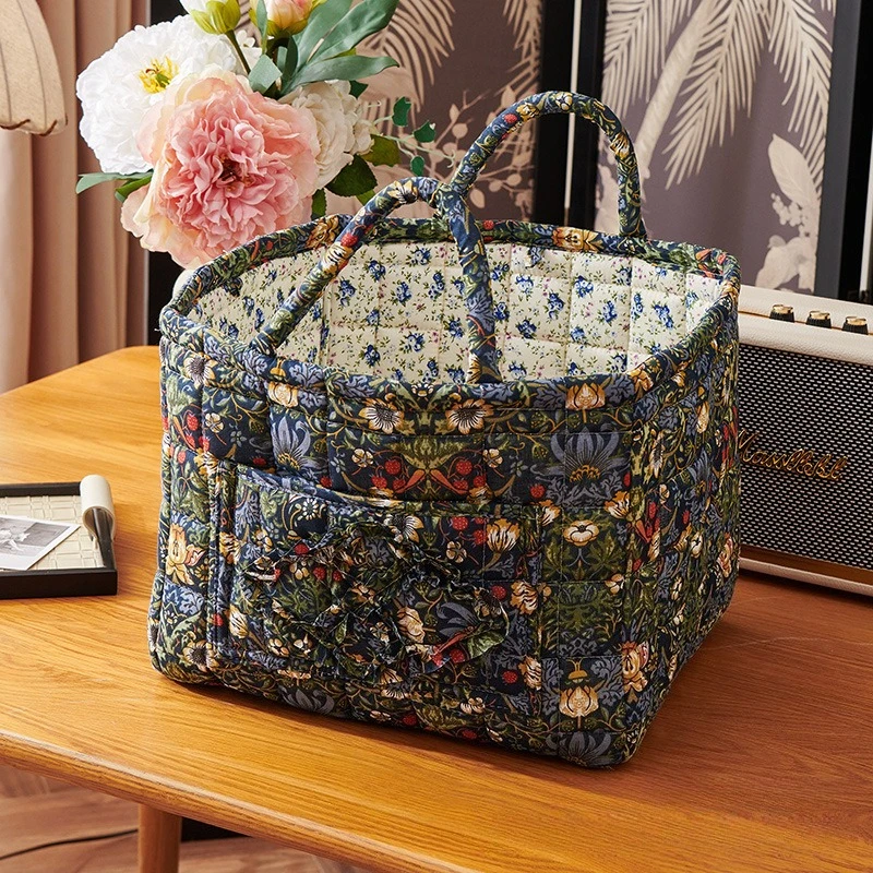 Caixas de Armazenamento de Tecido Floral com Alças, Cesta de Mesa Dobrável, Organizador Multi-Compartimentos para Roupas, Roupa Íntima e Decoração