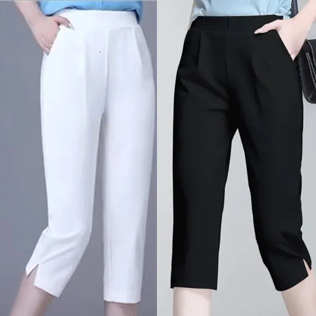 Slim Fit hoge taille ijszijde damesbroek dunne zomer nieuwe stijl elastische strakke zeven-voet broek veelzijdige bovenkleding