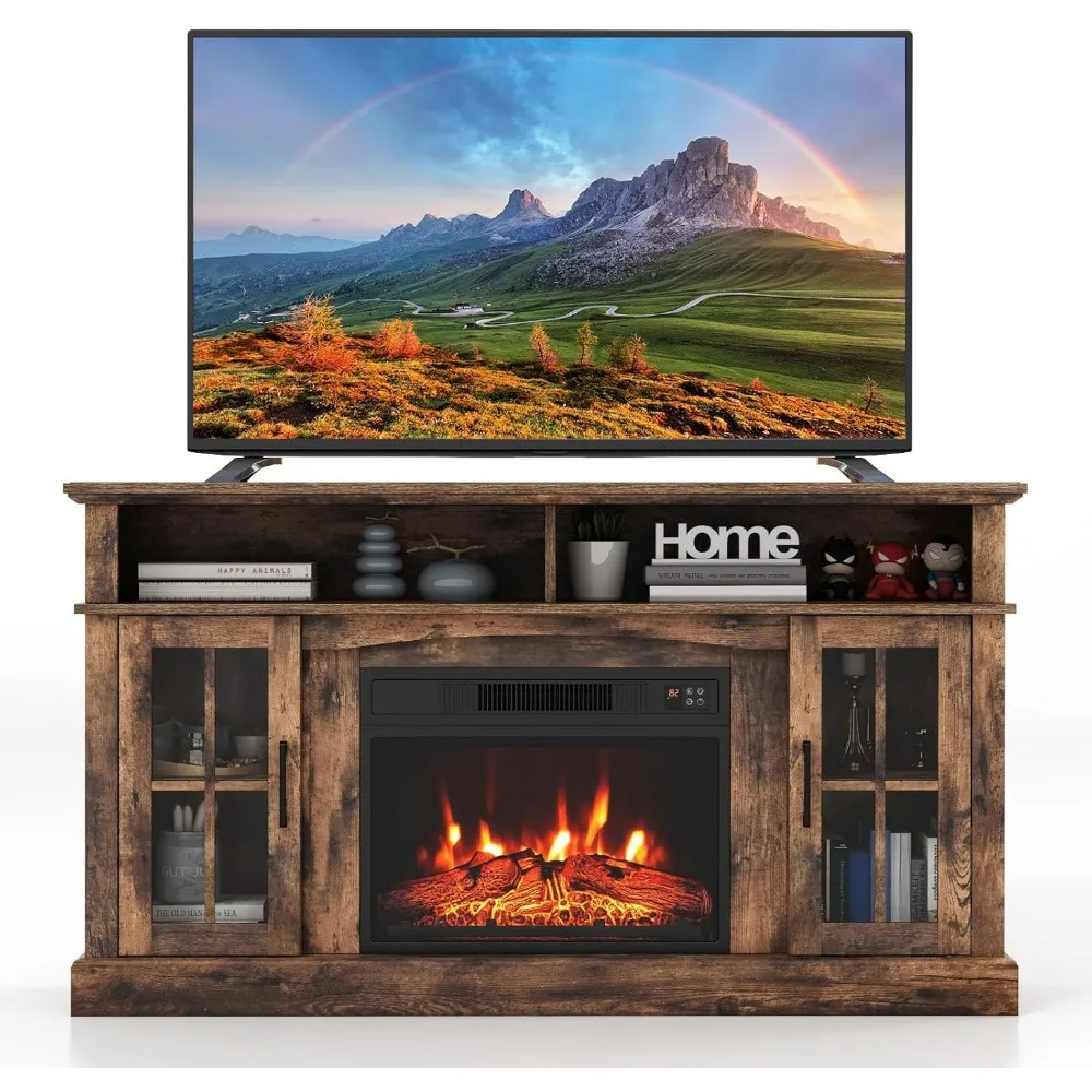 

COSTWAY Electric Fireplace TV Stand - 65 TV Capacity, 1400W Heater, Remote Control, 6-Hour Timer, 3-Level Flame Settings