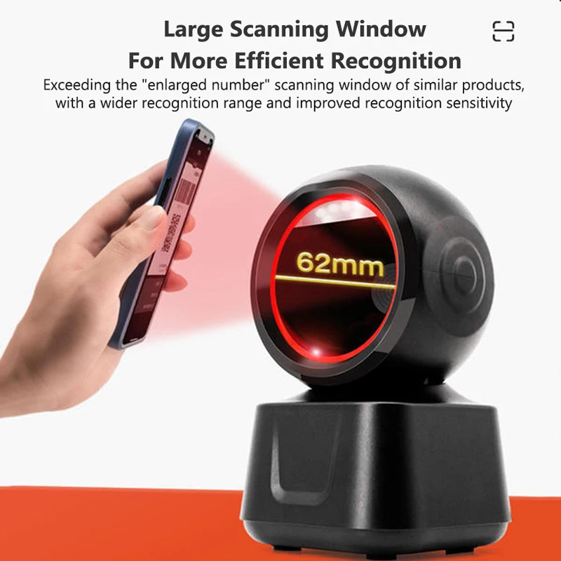 Desktop 2D QR Barcode Scanner High-speed Platform Hands-Free Auto Sense Reader USB Port Plug&Play 1D QR Screen Barcodes Scanning