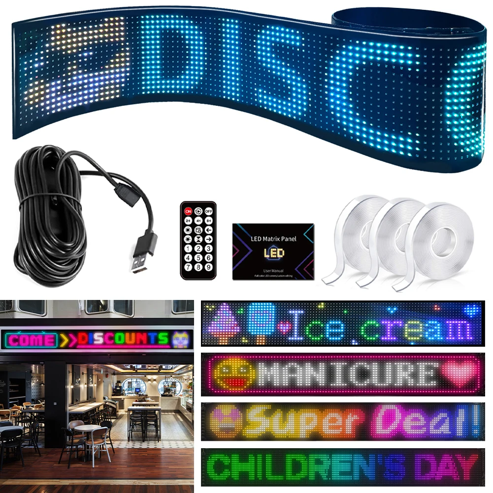 LED Matrix Pixel Panel, Scrolling Bright Advertising LED Signs, Flexible USB 5V LED Car Sign Bluetooth App Control
