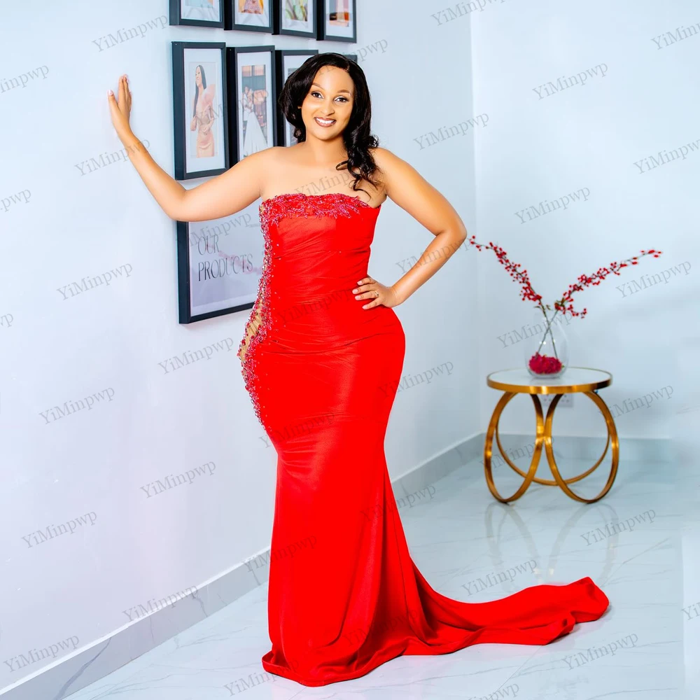 

Red Party Dresses Beading Crystals Sleeveless Mermaid Long Luxury Evening Dress 2025 Customized Vestidos De Fiesta Elegantes
