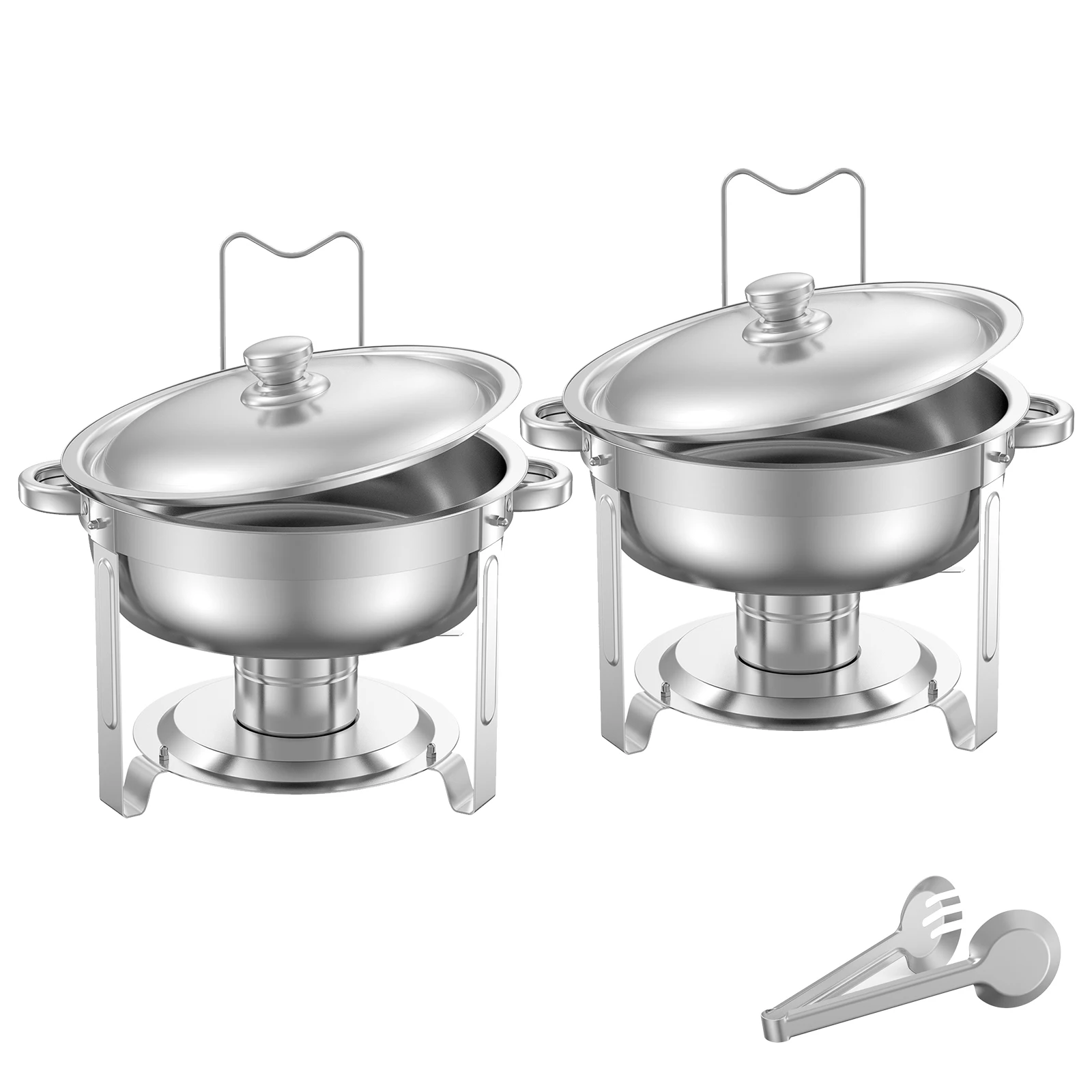VEVOR Chafing Dish Buffet Set 5Qt Stainless Steel Chafer w/ 2 Full Size Pan Round Catering Warmer Server w/ Lid Water Pan