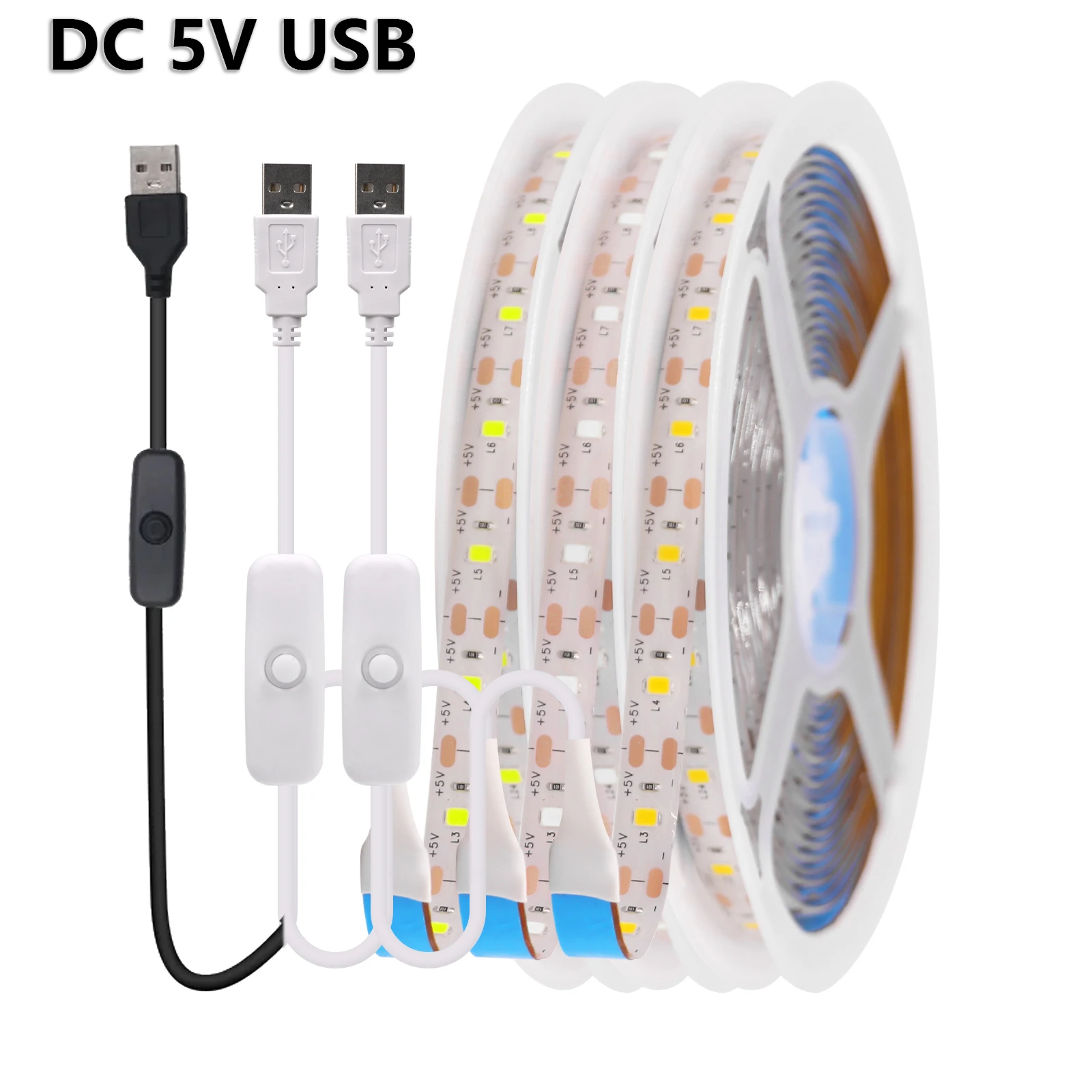 

DC 5V USB LED Strip With ON/OFF Switch SMD 2835 60Leds/m Waterproof Flexible LED Tape 0.5M 1M 2M 3M 4M 5M Ribbon 9 Colors