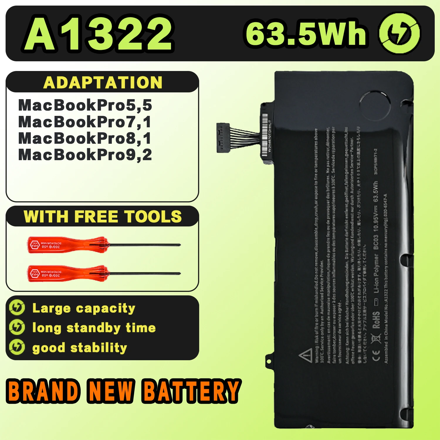 

SAT Laptop Battery For Apple Macbook Pro A1322 10.95V 65.5Wh 13 inch A1278(2009-2012)