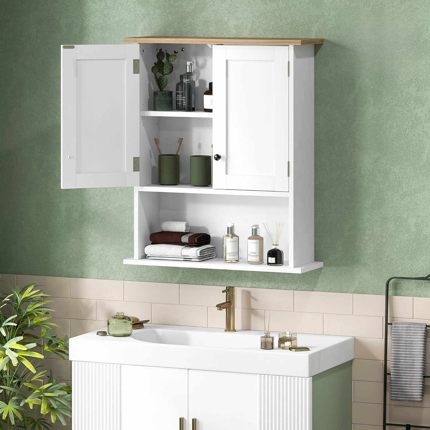 

Bathroom Wall Cabinet, ern Bathroom Cabinet Wall Mounted Medicine Cabinet with 2 Do, Adjustable Shel, Over the Toilet, White