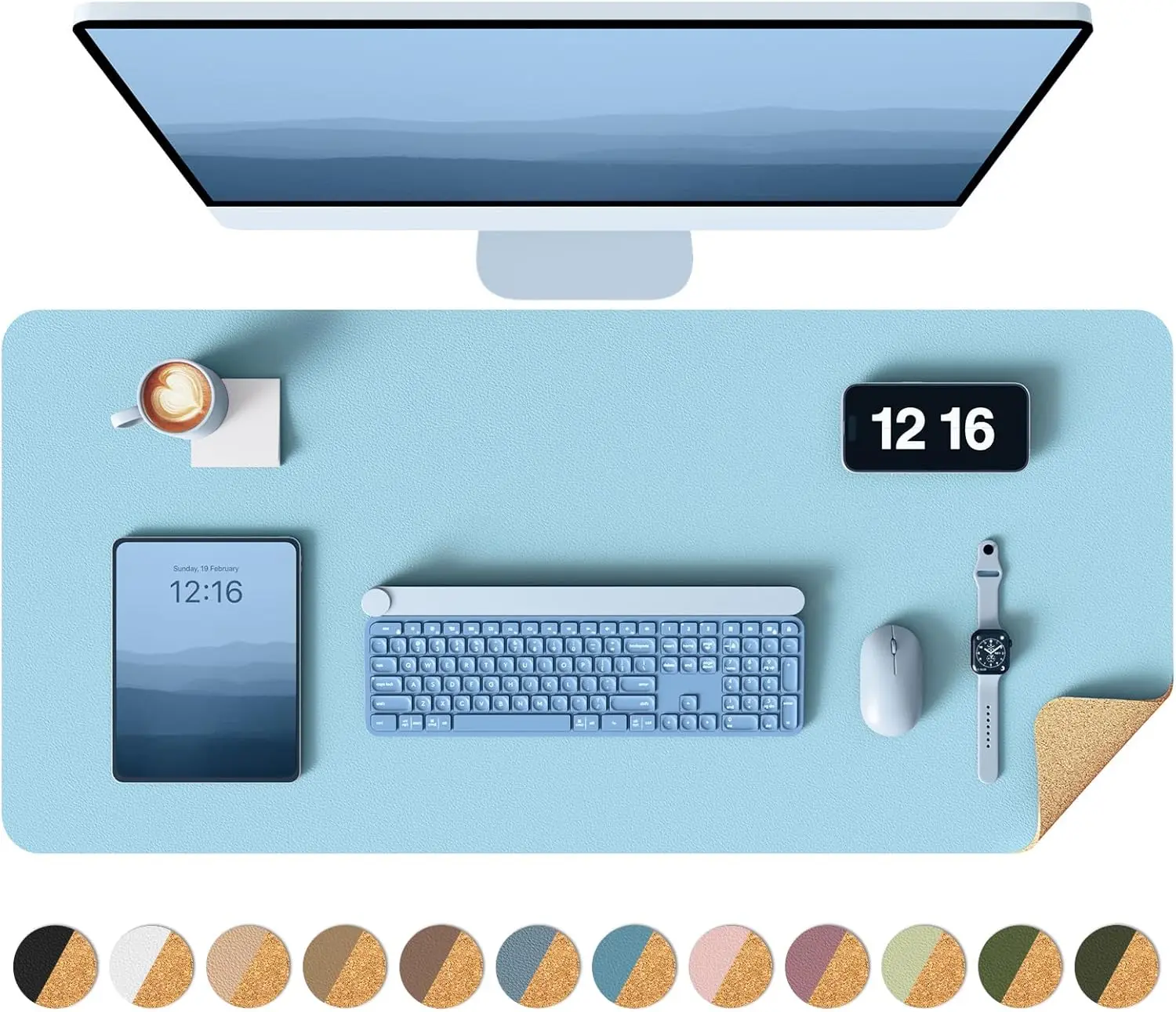 Doppelseitige Schreibtischunterlage, Leder-Schreibtischmatte, Öko-Kork Schreibtischunterlage, Große Mausunterlage, Wasserdichte Schreibtischauflage für Büro/Zuhause – Detail 15