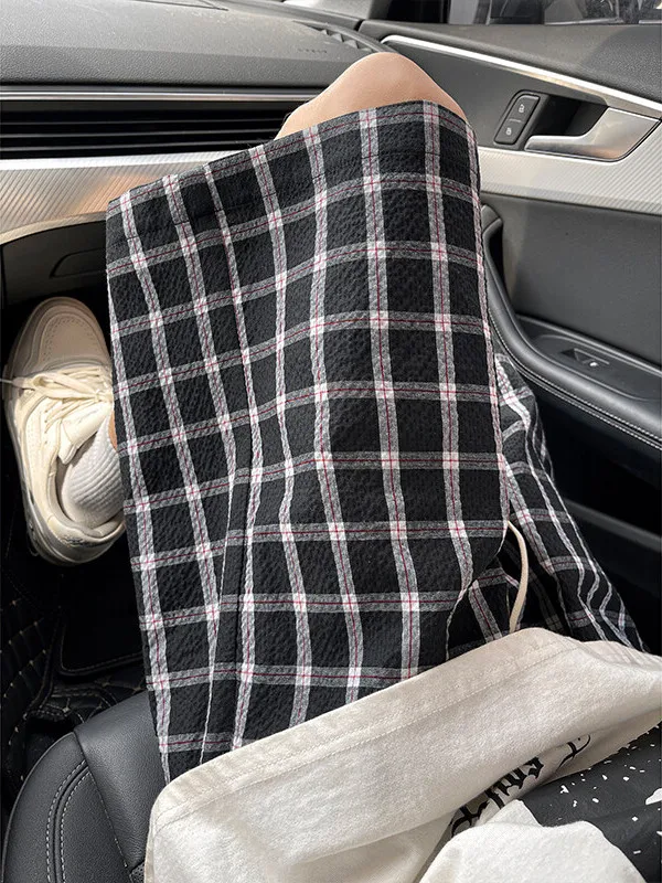 

American Retro Plaid Sports Shorts Men's Summer Casual Quick Dry Beach Pants Cleanfit Five Fourths Mid-Pants Straight Leg Cas...