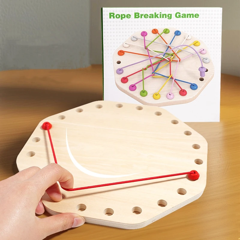 Wooden Rope Breaking Game, Strategic Puzzle Toy, Logic & Problem-Solving Challenge with Mixed Colored Ropes, Fun Desktop Game