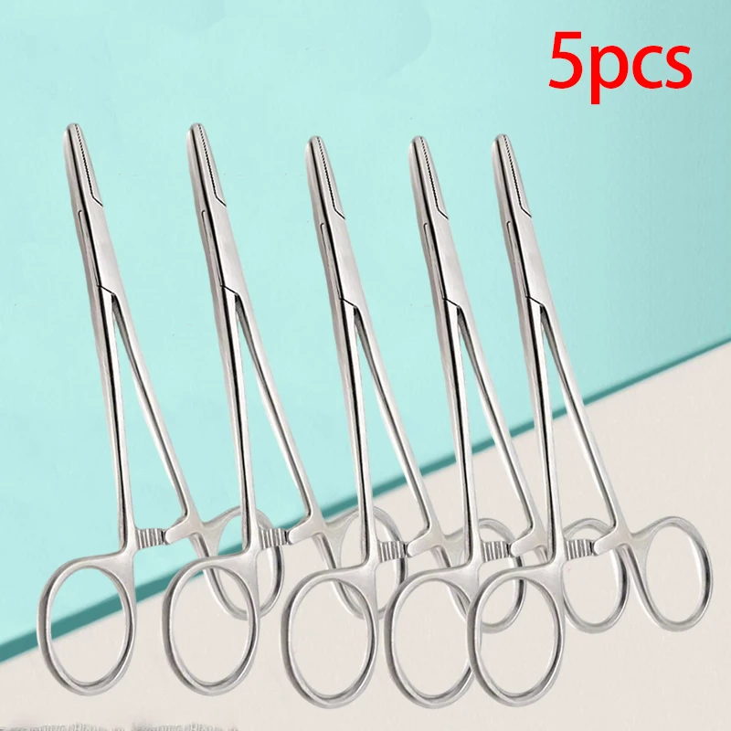 

5pcs Dental Surgical Forceps Stainless Steel, Dentist Tools Clinic Extraction Instruments Hemostat Clamp Needle Holder