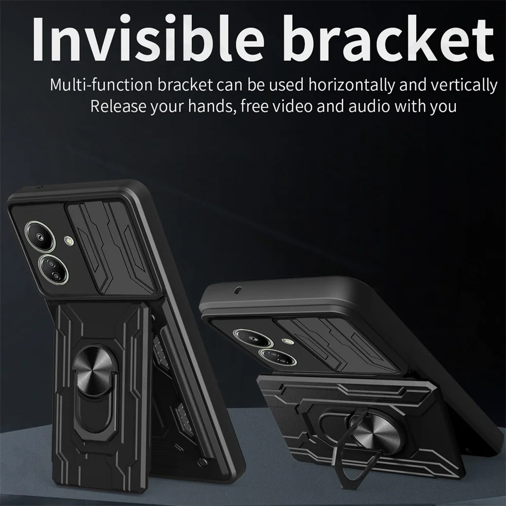 Case For Xiaomi 13T 12T 11T Pro Redmi 13C Note 13 12 11S Poco X5 Pro Card Holder Slide Camera Ring Stand Armor Kickstand Cover