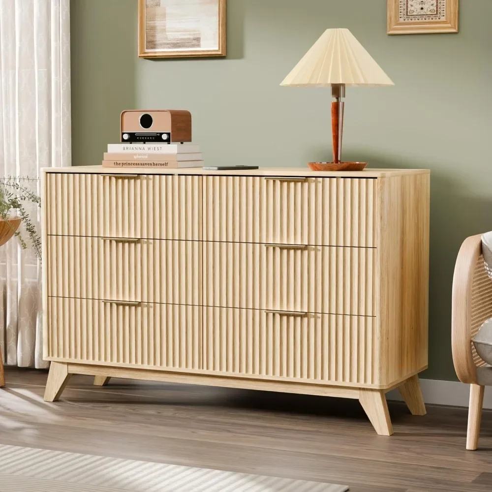 

Fluted Dresser 6 Drawer, Wood Dresser for Bedroom with Elegantly Rounded Edges, Mid Century Modern Dressers 47" Long Chest
