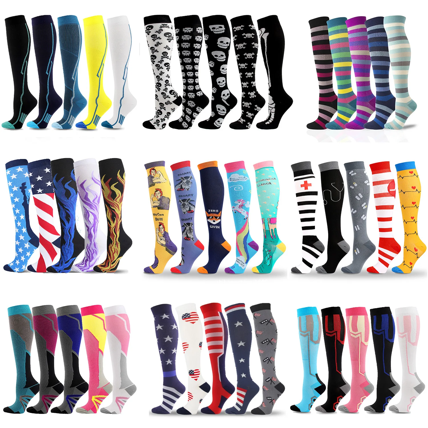 

TANABATA 5 Pairs/Set Harajuku Compression Socks Men Women Varicose Veins Nursing Nylon Happy Funny Outdoor Sports Socks