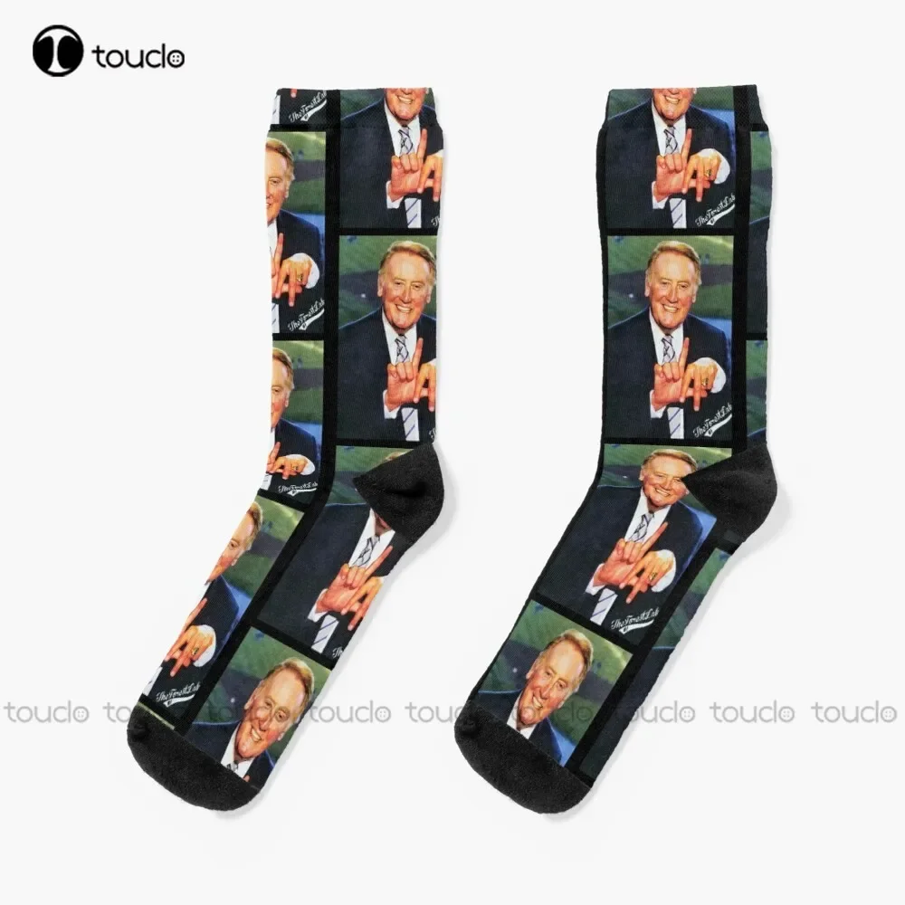 

Vin Scully Smile Socks For Womens 360° Digital Print Custom Gift Christmas New Year Gift Creative Funny Socks Halloween New Art
