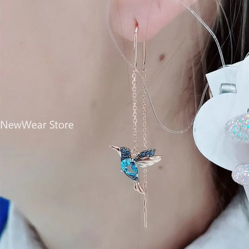 Ladies Elegant Hummingbird Rhinestone Stud Earrings Dangle Earrings Women Spread Wings Bird Earrings серьги сережки