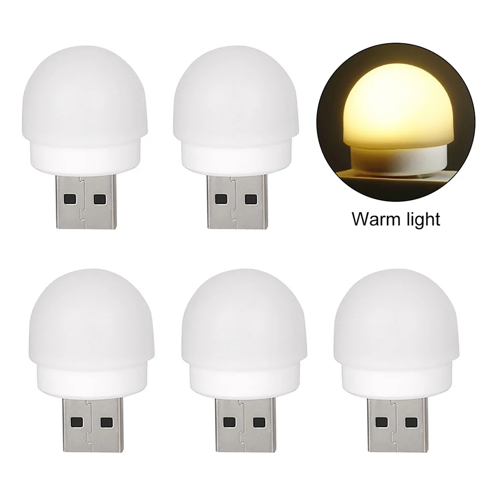 5PCS USB Night Light LED Night Light USB Plug Lamp Power Bank Charging USB Book Lights Small Round Reading Eye Protection Lamps