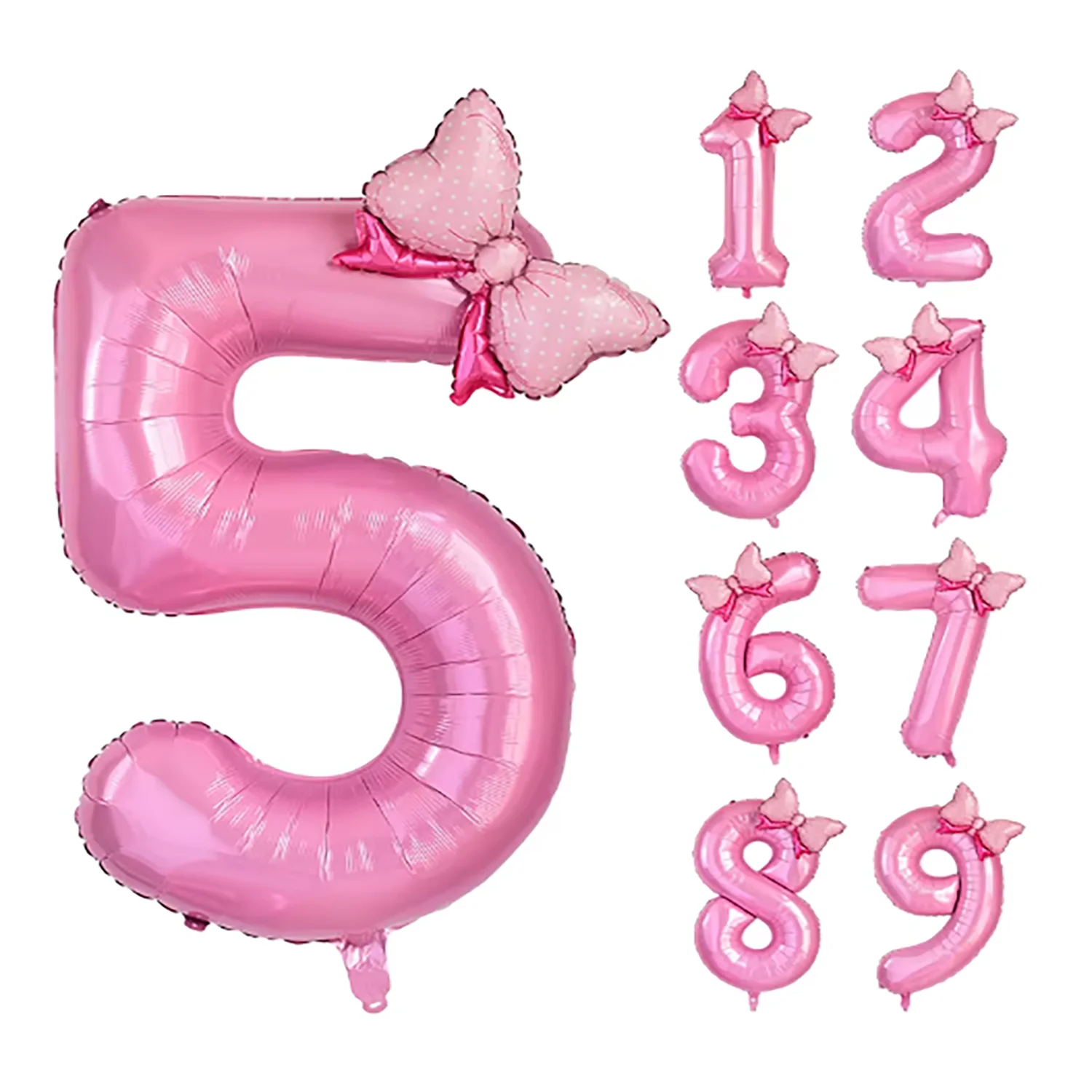 Grand ballon en feuille rose de 40 pouces avec nœud, chiffres 1 2 3 4 5 6 7 8 9, pour fête d'anniversaire d'enfants, garçons, filles, décorations de baby shower, 1 pièce