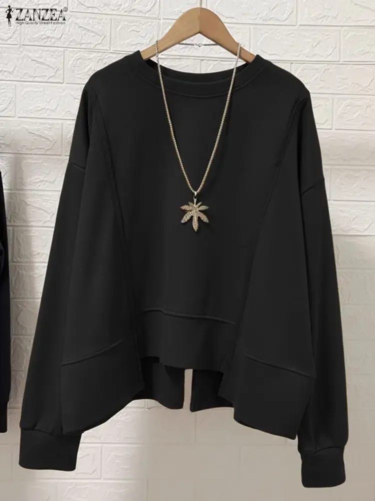 ZANZEA Mode Vrouwen Lange Mouw Sweatshirts Effen Kleur Pollovers 2025, Herfst Casual Winter Jumpers Losse Blouse Top Streetwear