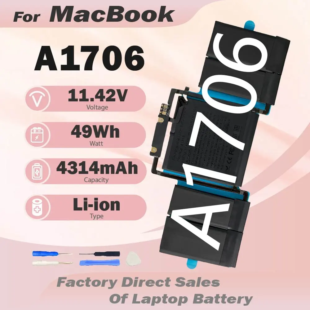 A1706 A1819 Laptop Battery Replacement for MacBook Pro 13 inch Late 2016 Mid 2017 EMC 3071 3163 MLH12LL/A MPXV2LL/A MLVP2LL/A
