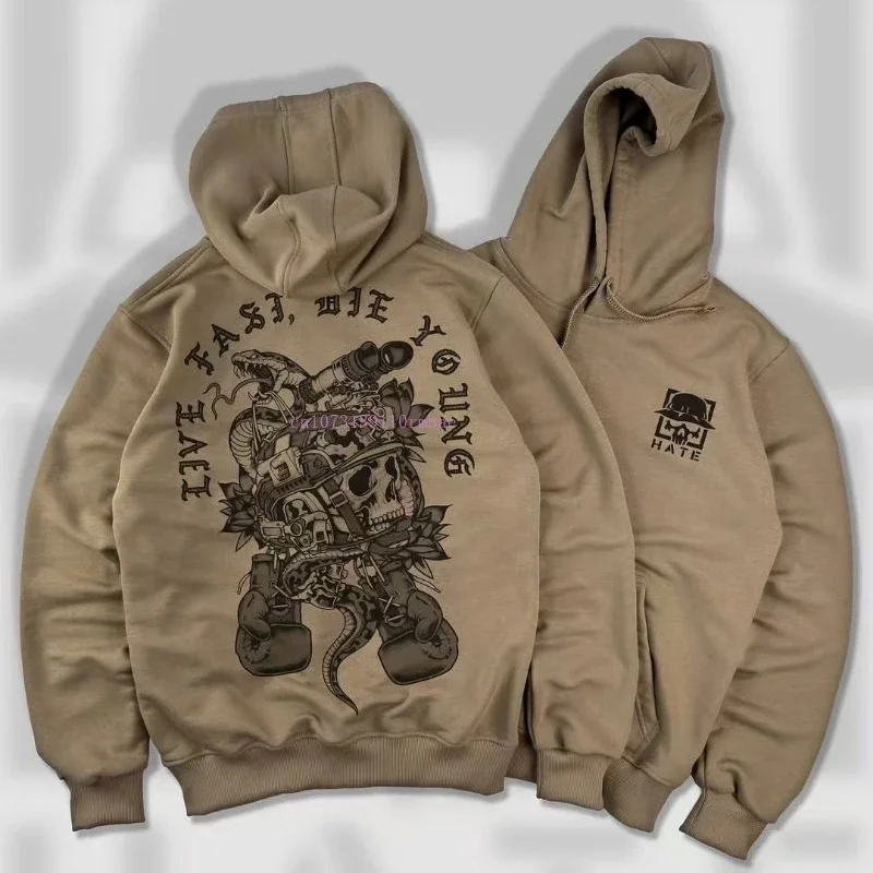 Solid Color Cotton Black Pullover Hoodie Men Women Personality Pattern Printing Sweatshirt Spring Loose Thickened Couple Hoodie