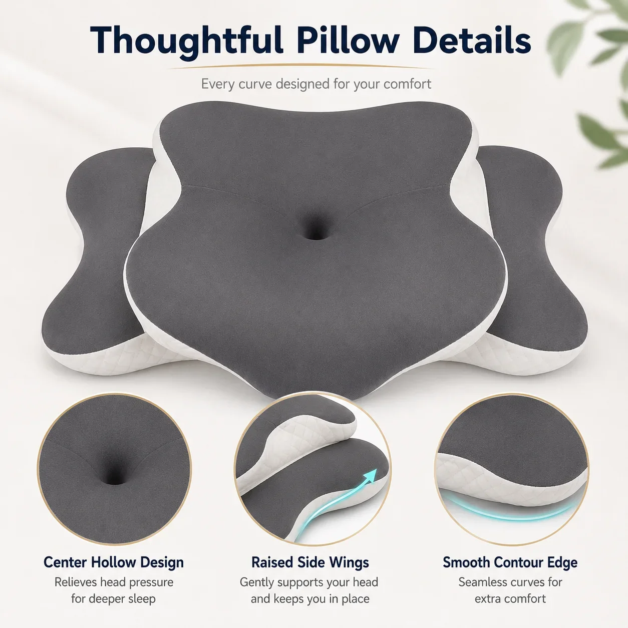 New Deep Sleep Pillow Cervical Spine Support Memory Foam Butterfly Shape for Side and Back Sleepers Adults
