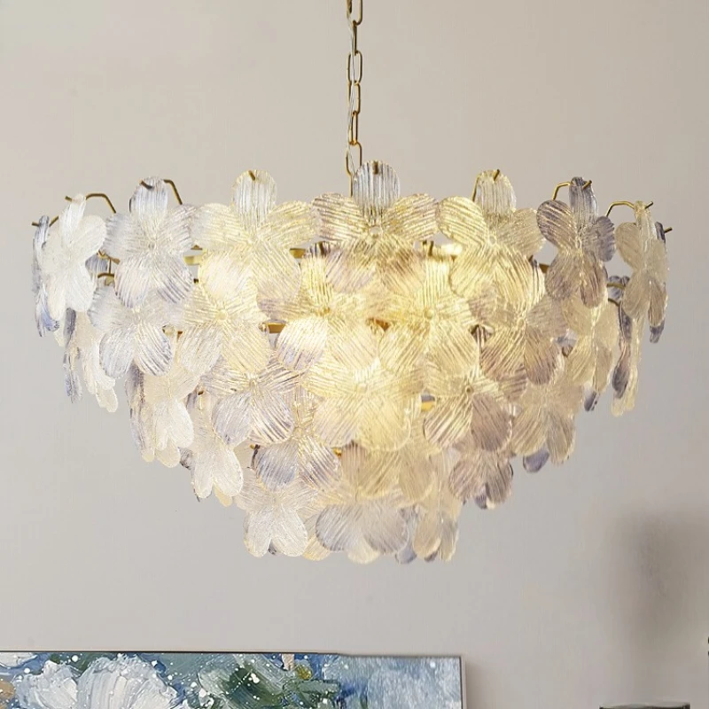 French Style Glass Flora Ceiling Pendant Chandelier lights Living Room Lamp Bedroom Princess Room Hanging Lighting