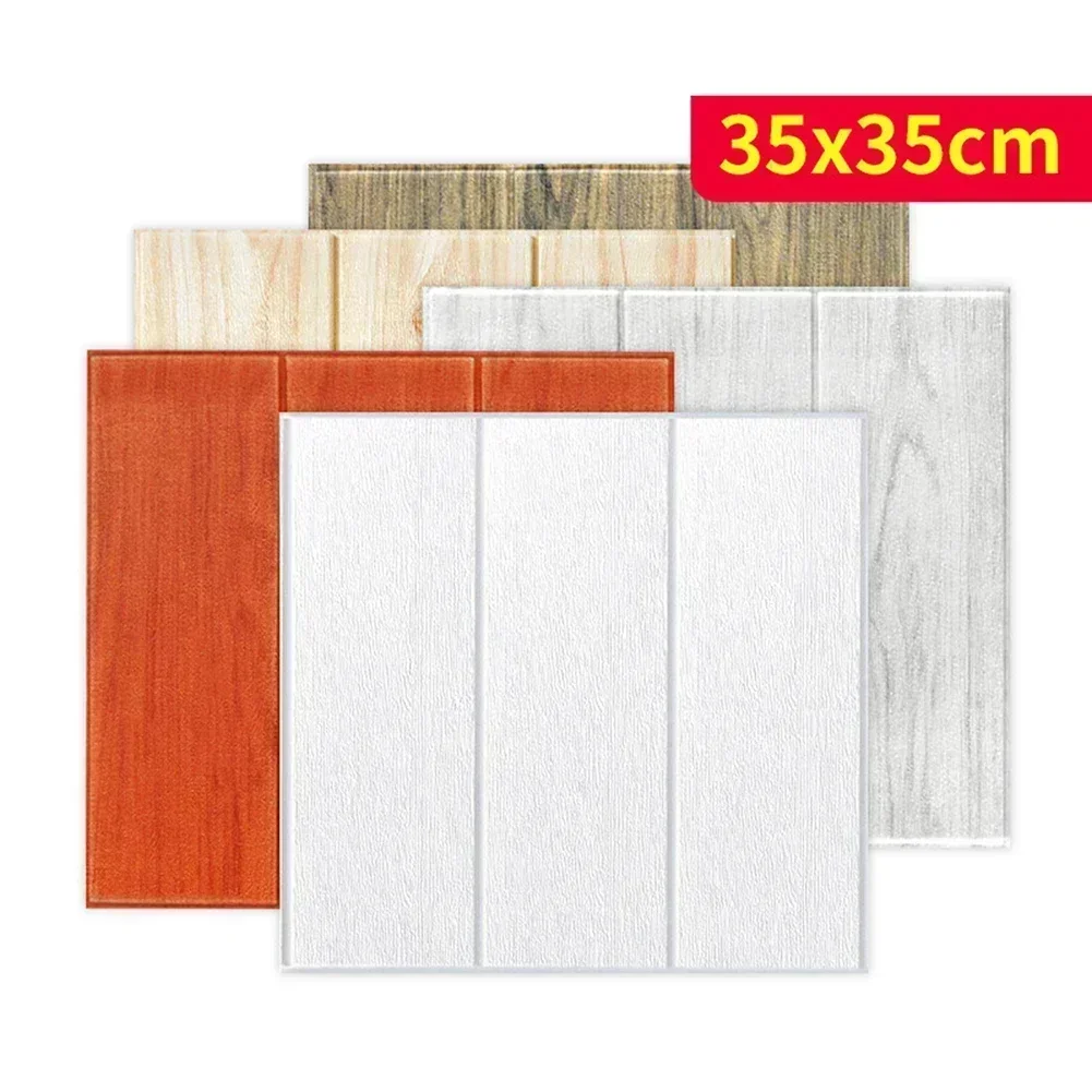 1PC 3D Self-Adhesive Wood Grain Wall Sticker 35* 35cm 3D Brick Wall Panels Waterproof PE Foam Wall Stickers