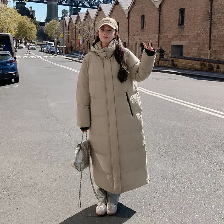 

Новая зимняя женская пуховая хлопковая куртка, свободная пригородная ветрозащитная толстовка с капюшоном, длинные теплые и утягивающие парки