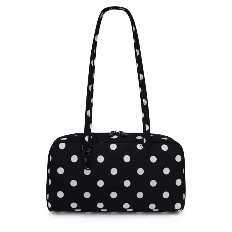 Polka Dot Plaid Round Dome Shoulder Bag,Women Retro Eco-Friendly Colorblock Stripe Pillow Handbag,Casual Commuter Nylon Tote Bag view 4