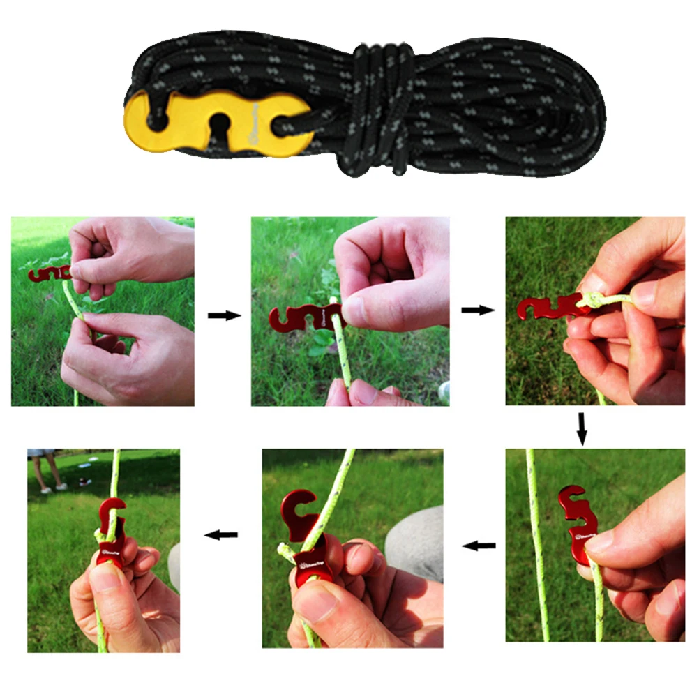 

4 pcs Tent Reflective Ropes 3m Nylon Camping Cord Guy Line Rope Aluminum Hook Wind Rope Buckle Outdoor Camping Gear