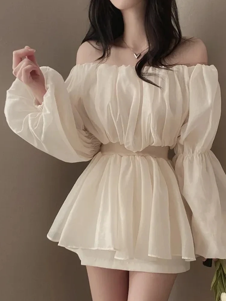 

Женский шифоновый топ на одно плечо Bubble Sve для похудения Pure Desire Fairy-Like Design, повседневный шикарный топ на шнуровке Ba