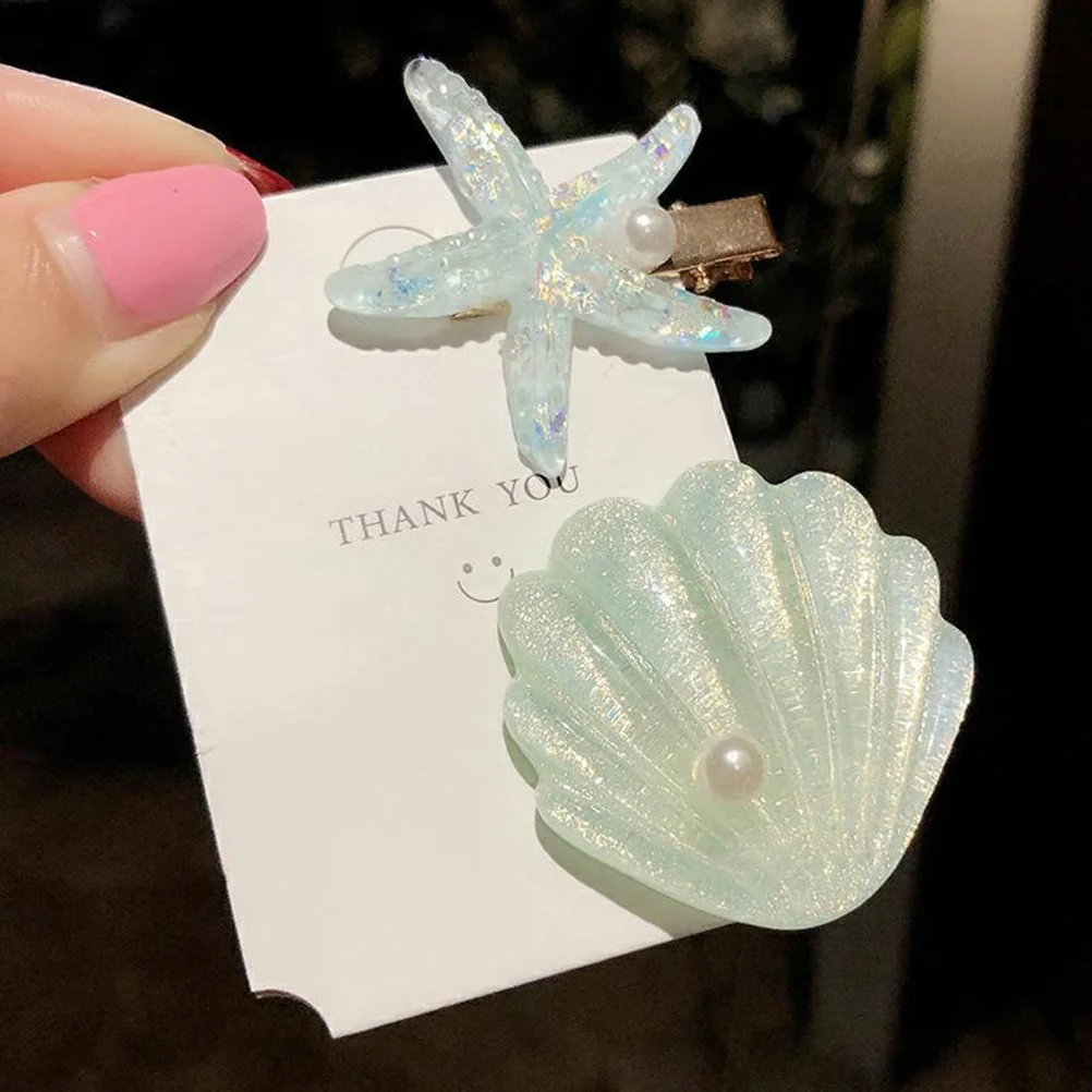 

8 Pcs Hair Clip Set Party Clips Small Mermaid Accessory Cute Sea Star Sparkly Seashell Claw Take Bath Bride