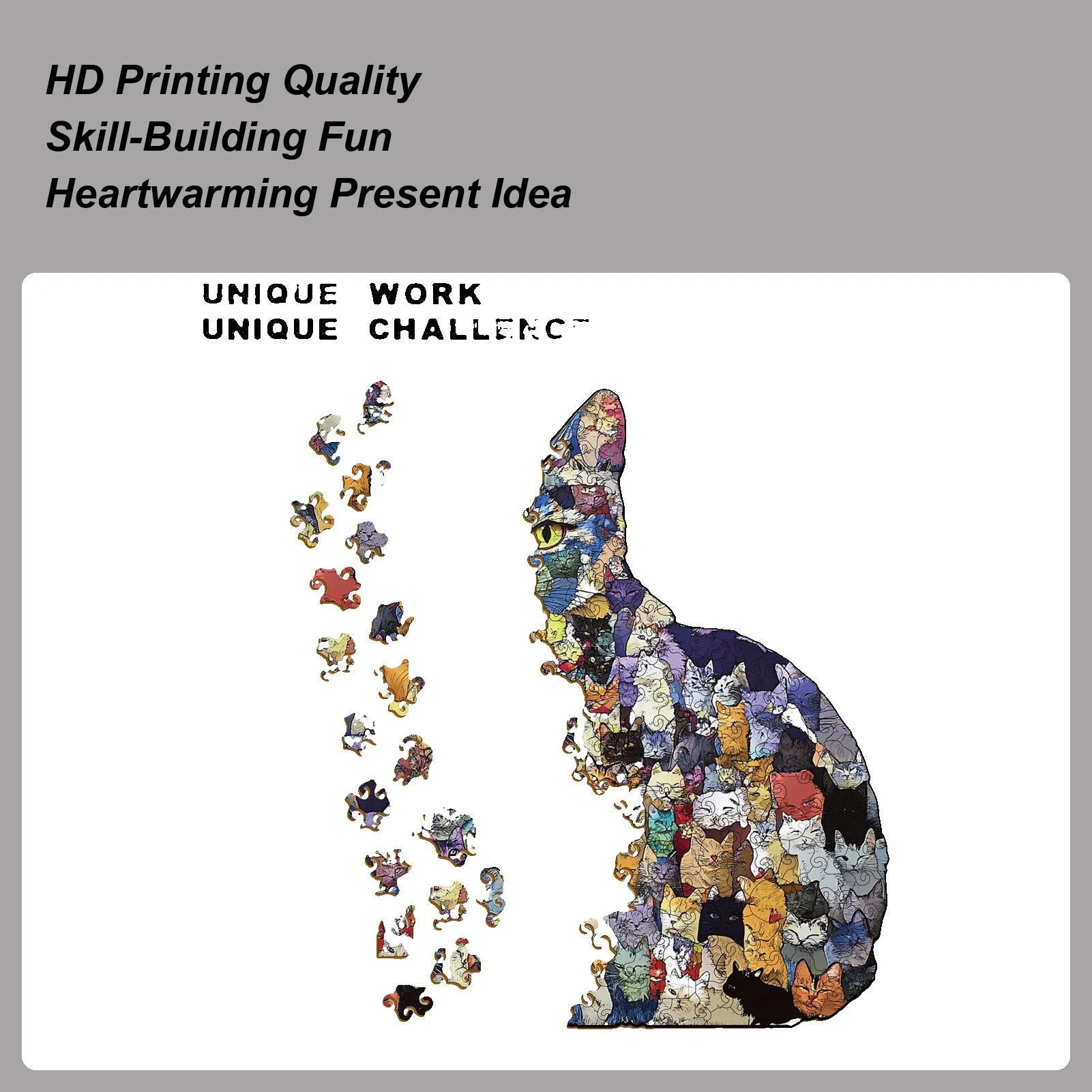 

Деревянный пазл для взрослых, красочный пазл с изображением кошки, уникальные формы животных, деревянные элементы, подходит для взрослых и детей в качестве семейного подарка.