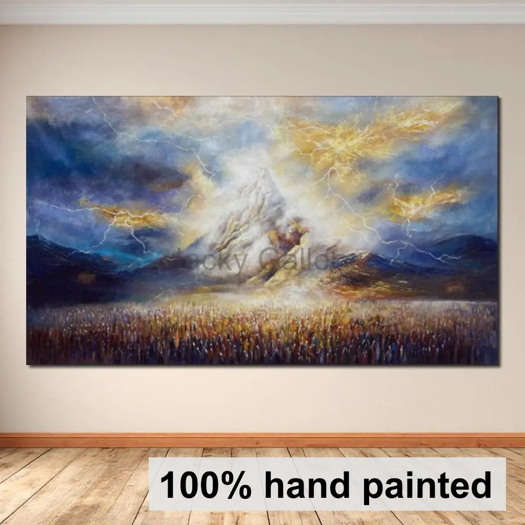 Hand Painted Jerusalem Landscape Oil Painting Mount Sinai Revelation Large Textured Judaic Canvas Art for Living Room Wall Decor