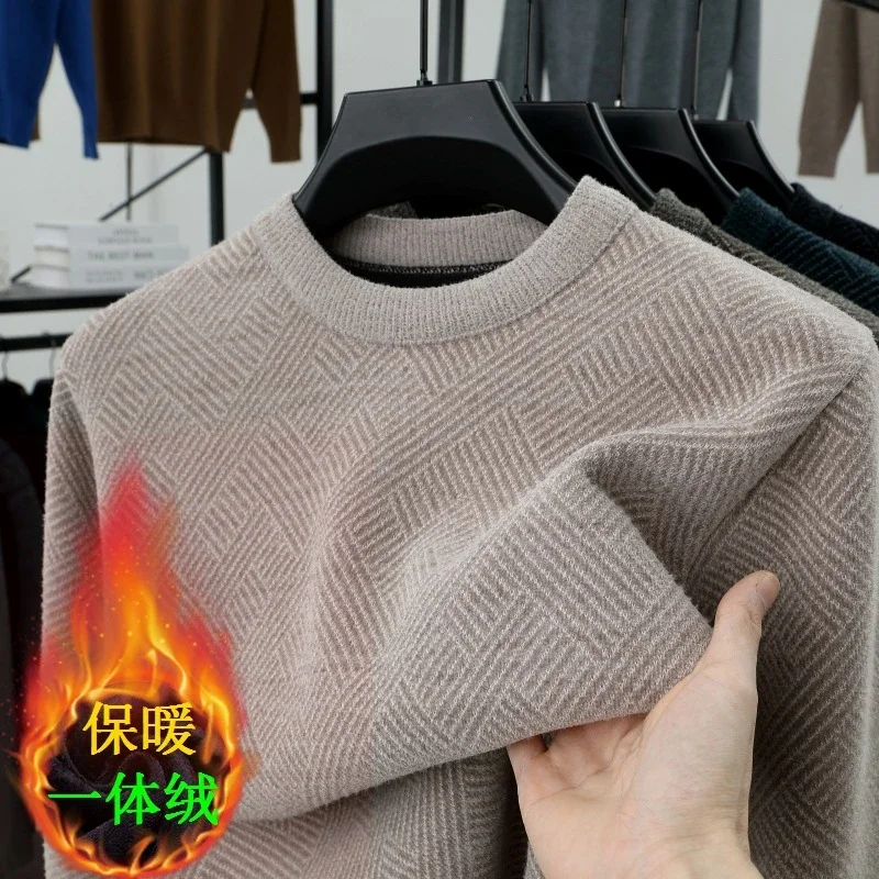 Men Middle Aged Crew Neck Sweater Winter Warm Knit Basic Pullover Dad Clothes Top
