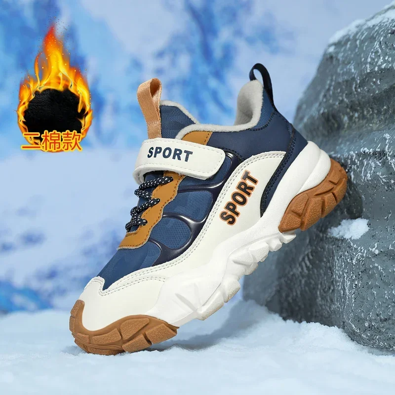 Winter Boys Shoes Children's Casual Sneakers Plus Velvet Warm Boy Sports  Lightweight Non-slip Wear-resistant Running Shoe