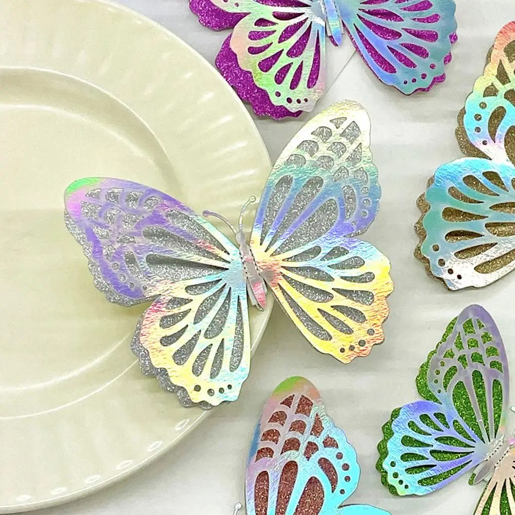 6Pcs 3D Double Layer Butterfly Wall Stickers Colorful Waterproof PVC Decals for Kids Room Nursery Bedroom Wall Decor