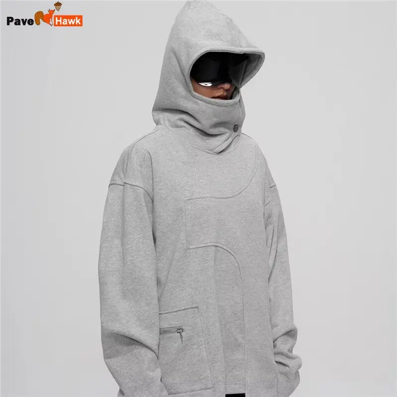

New American Heavy Weight High Neck Hoodie Mens Autumn Street Hip-hop Irregular Hooded Sweatshirt Couple Loose Pullover Shirt