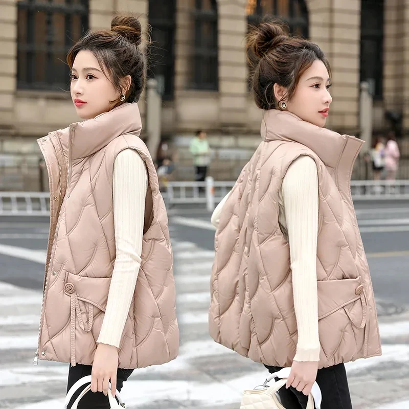 

New 2024 Winter Down Cotton Vests Jacket Women Short Sleeveless Warm Female Waistcoat Jacket Parkas Ladies Outwear