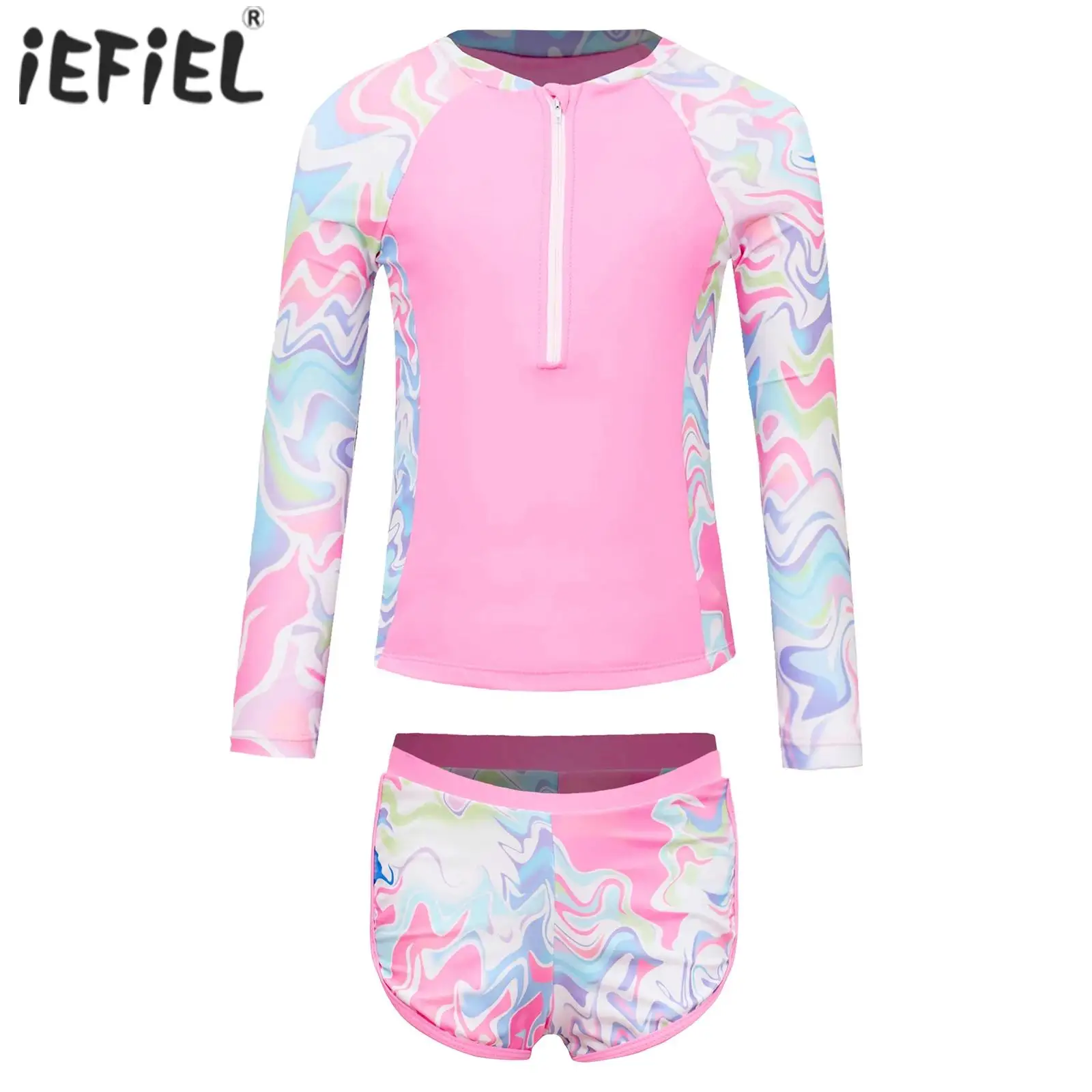 

Детские купальные комплекты для девочек, комплект из 2 предметов, купальник с принтом, купальные костюмы, съемные нагрудные подушечки с длинными рукавами, топы с шортами, наряд